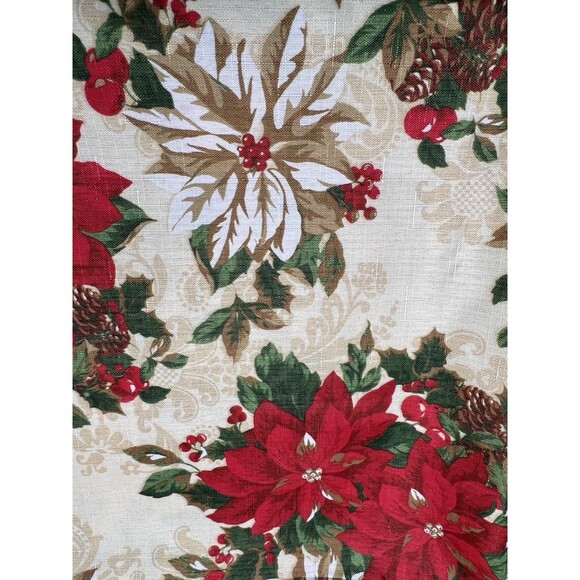 Vtg Town & Country Home Holiday Poinsettia Fabric Tablecloth Rectangle 59"x84" - Picture 2 of 6